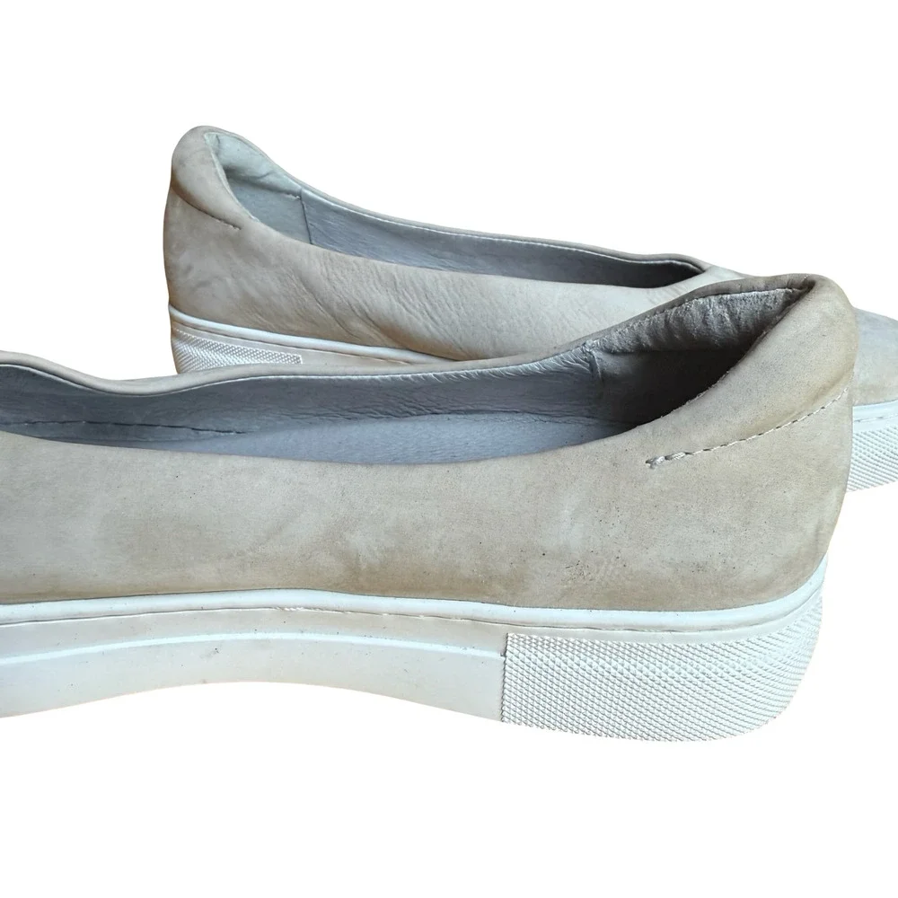 J/Slides Felecia Slip On Flats Sneakers Beige Neutral Leather Nubuck Shoes sz 7